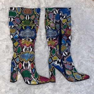 Multicolor snake skin boots